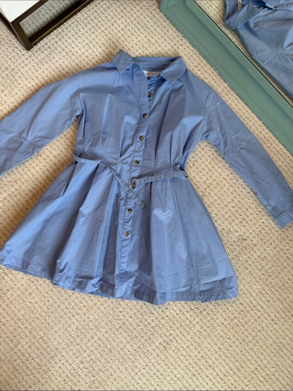 Girls' Blue Button-Front Shirt Dress with Belt